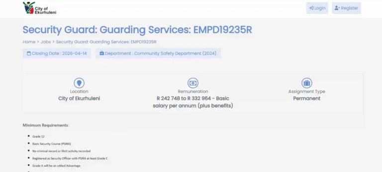 City of Ekurhuleni Security Guard Vacancy 2026